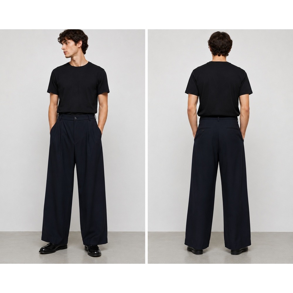 Zara Mens Wide Leg Pleated Trousers Black Pants NEW XXL MEX‎ 34